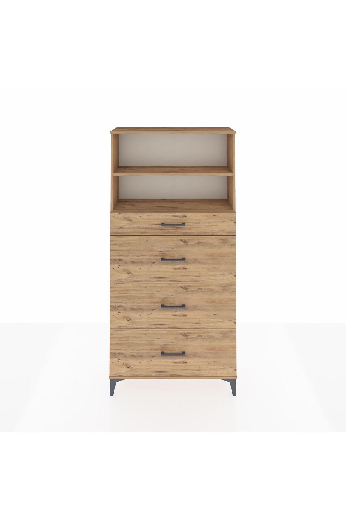 Arges Dolap 2 Raflı 4 Çekmeceli 88x30x182 Çam-Çam