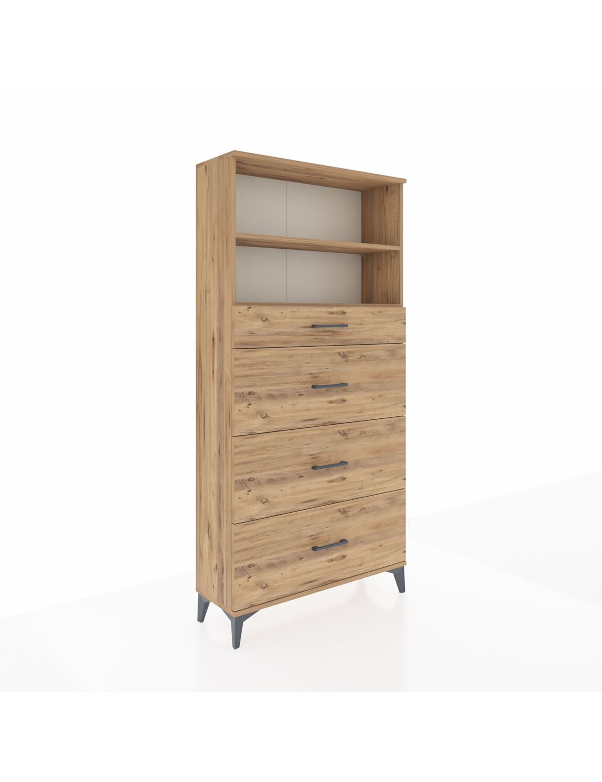 Arges Dolap 2 Raflı 4 Çekmeceli 88x30x182 Çam-Çam