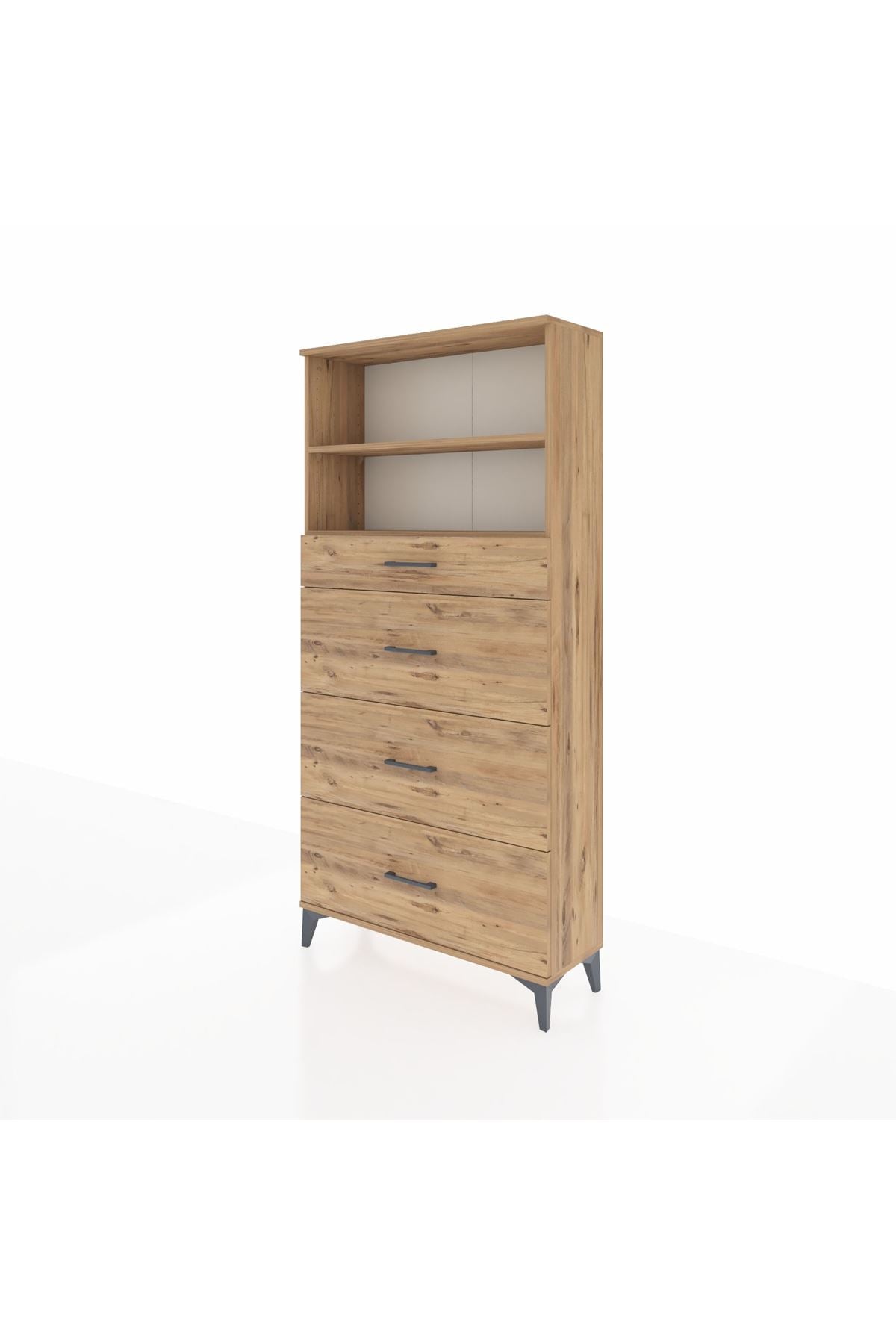 Arges Dolap 2 Raflı 4 Çekmeceli 88x30x182 Çam-Çam