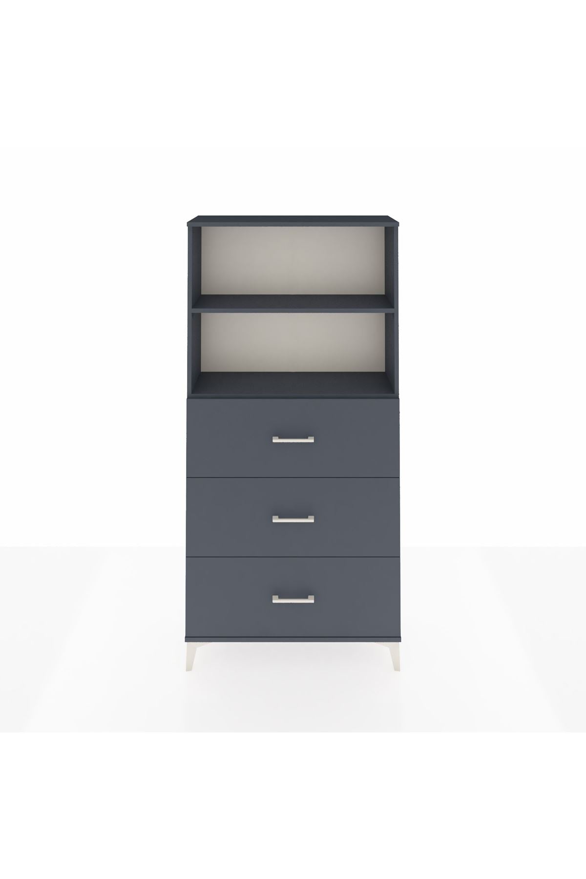 Arges Dolap 2 Raflı 3 Çekmeceli 88x30x182 Antrasit-Antrasit