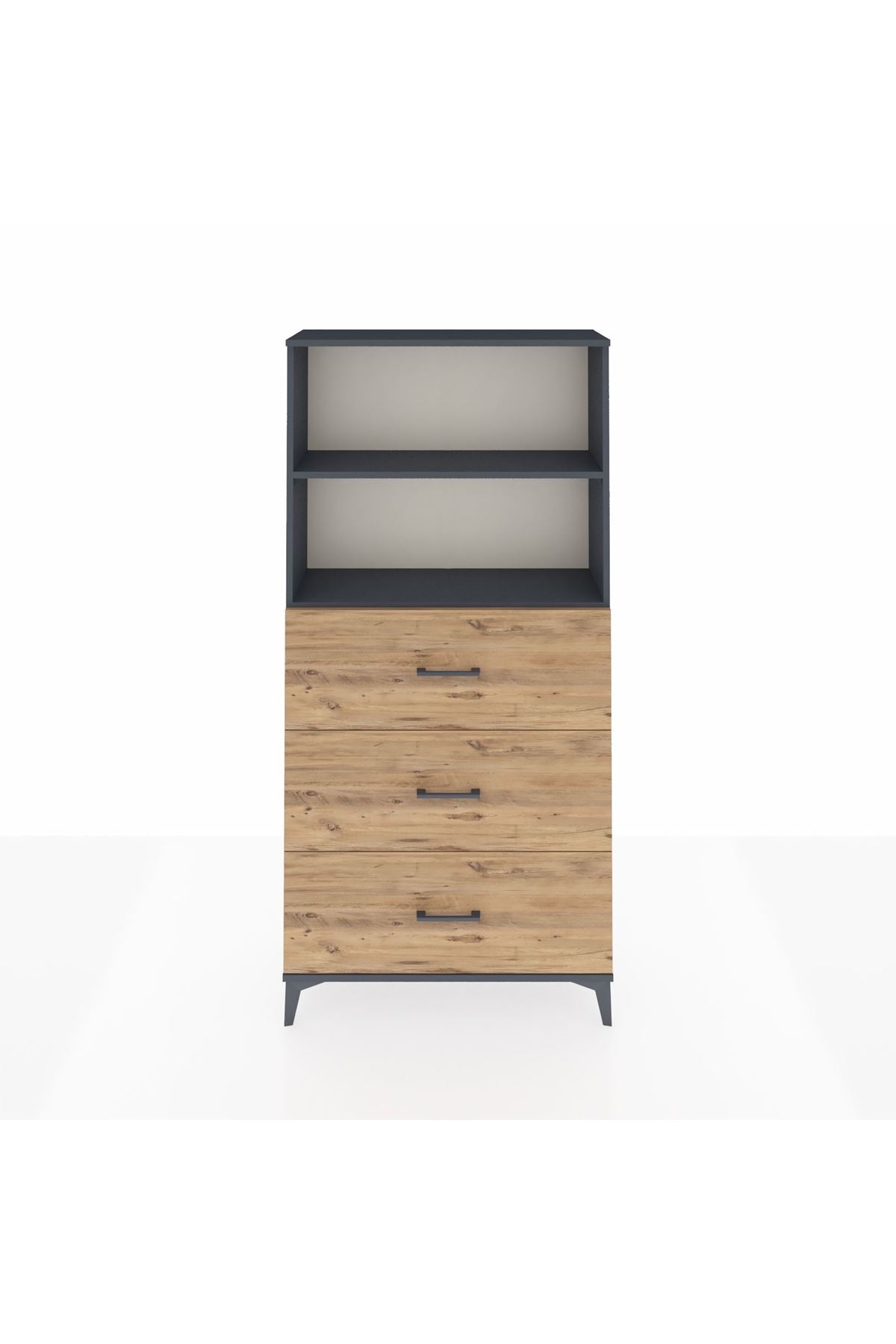 Arges Dolap 2 Raflı 3 Çekmeceli 88x30x182 Antrasit-Çam