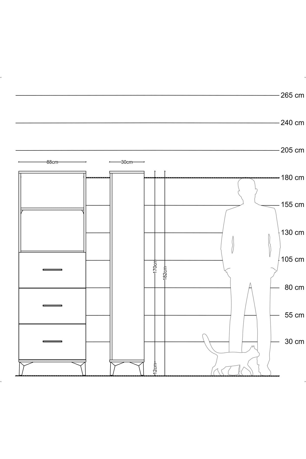 Arges Dolap 2 Raflı 3 Çekmeceli 88x30x182 Antrasit-Antrasit