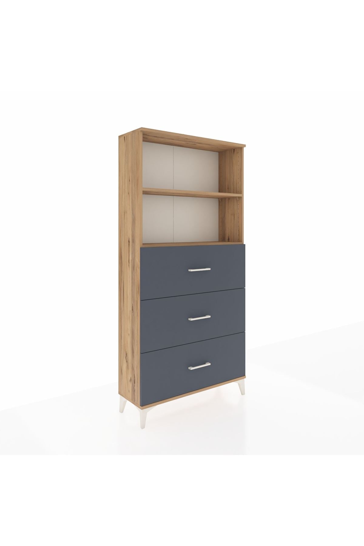 Arges Dolap 2 Raflı 3 Çekmeceli 88x30x182 Çam-Antrasit