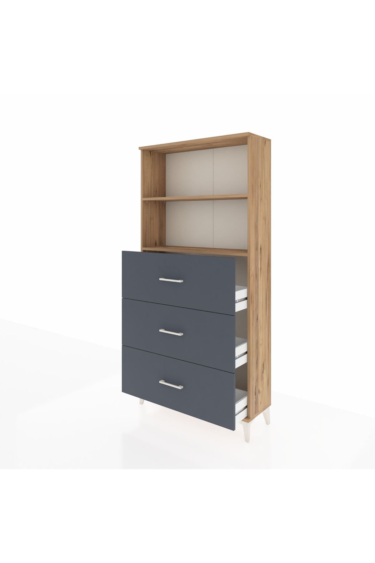 Arges Dolap 2 Raflı 3 Çekmeceli 88x30x182 Çam-Antrasit