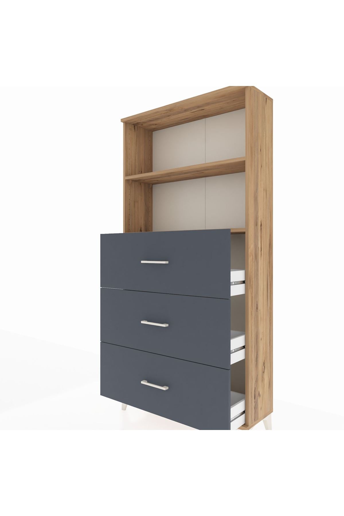 Arges Dolap 2 Raflı 3 Çekmeceli 88x30x182 Çam-Antrasit