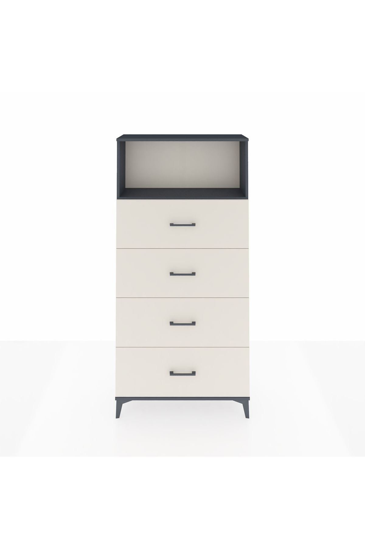 Arges Dolap 2 Raflı 4 Çekmeceli 88x30x182 Antrasit-Aytaşı