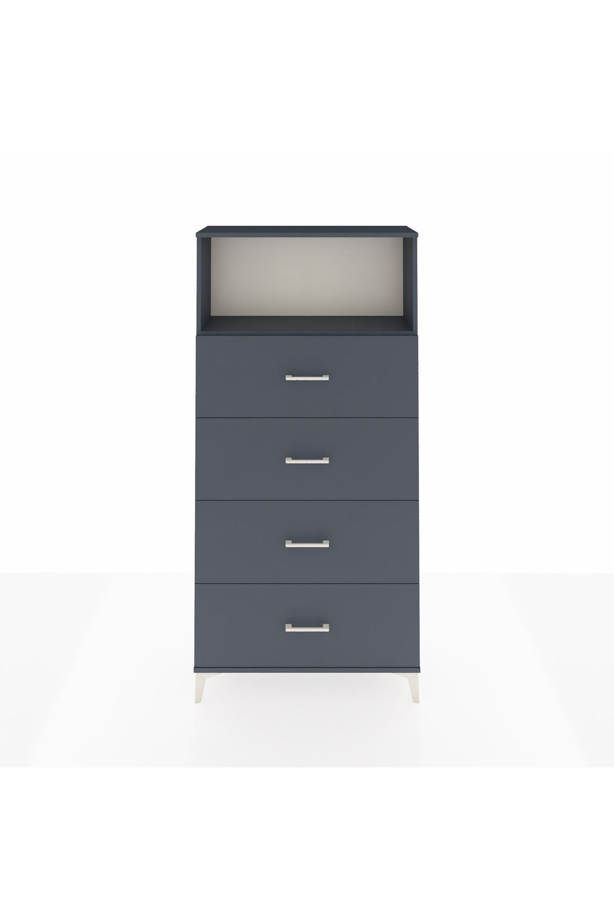 Arges Dolap 2 Raflı 4 Çekmeceli 88x30x182 Antrasit-Antrasit