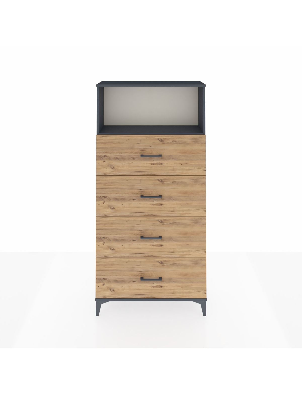 Arges Dolap 2 Raflı 4 Çekmeceli 88x30x182 Antrasit-Çam