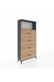 Arges Dolap 2 Raflı 4 Çekmeceli 88x30x182 Antrasit-Çam