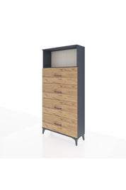 Arges Dolap 2 Raflı 4 Çekmeceli 88x30x182 Antrasit-Çam