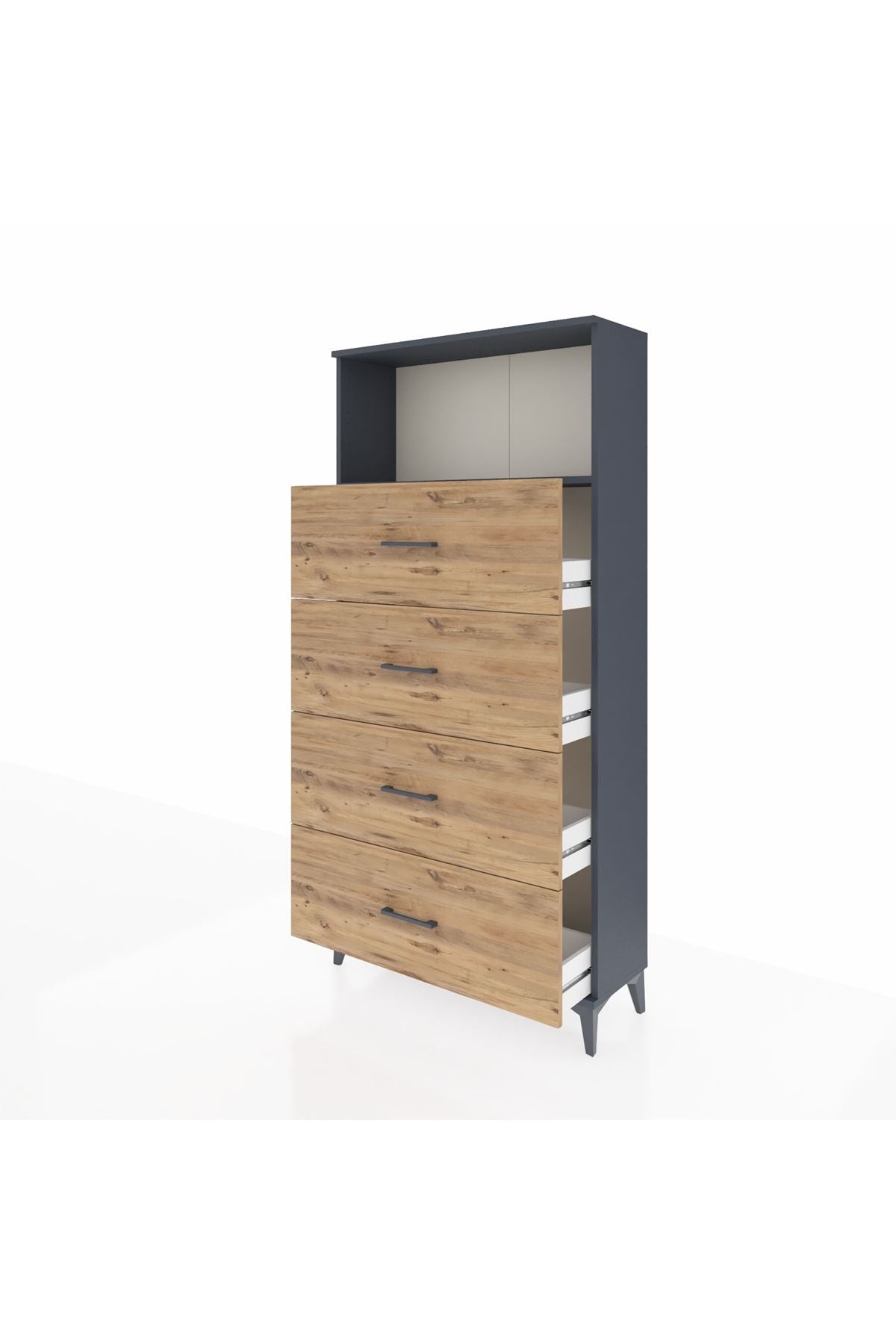 Arges Dolap 2 Raflı 4 Çekmeceli 88x30x182 Antrasit-Çam