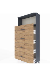 Arges Dolap 2 Raflı 4 Çekmeceli 88x30x182 Antrasit-Çam