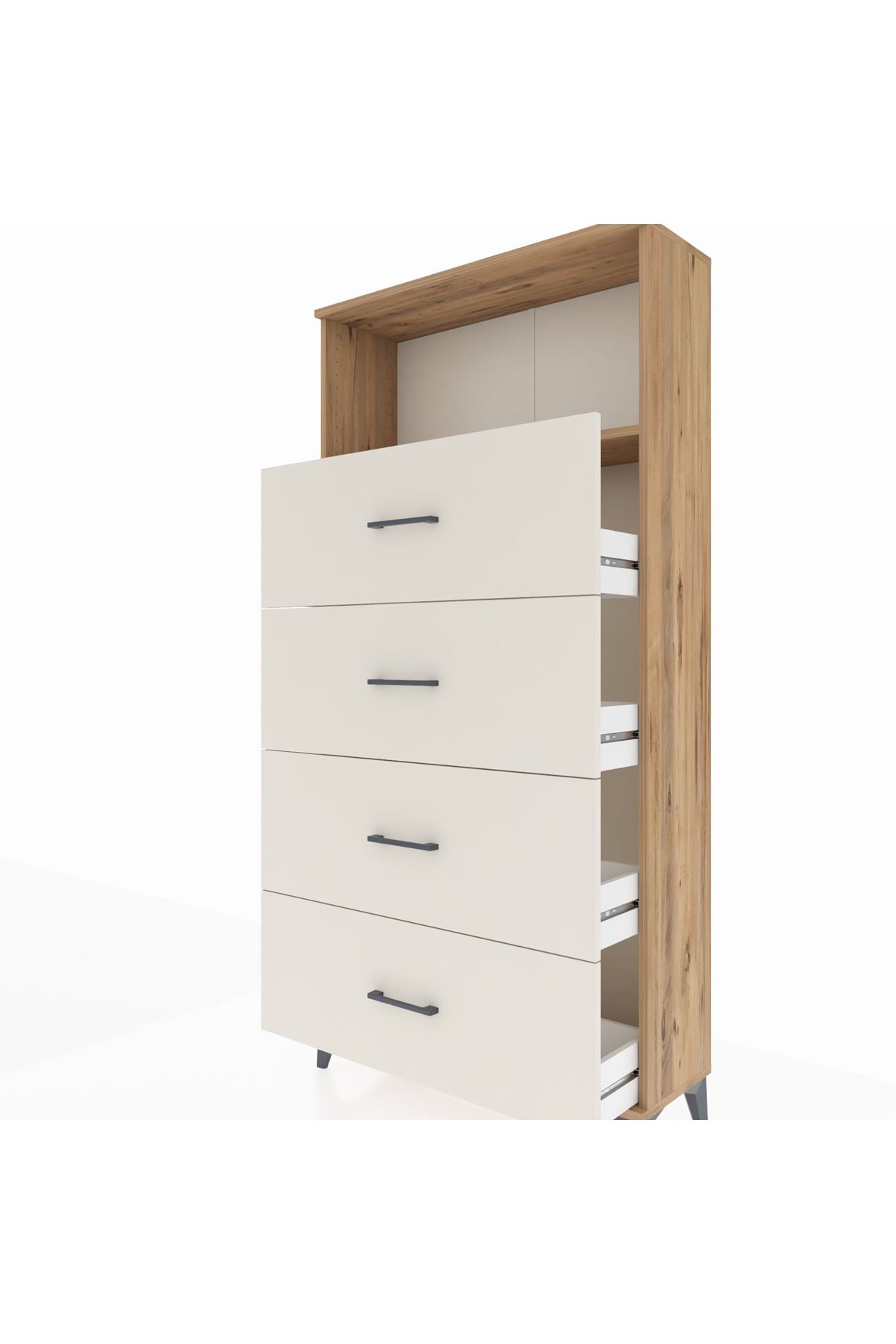 Arges Dolap 2 Raflı 4 Çekmeceli 88x30x182 Çam-Aytaşı