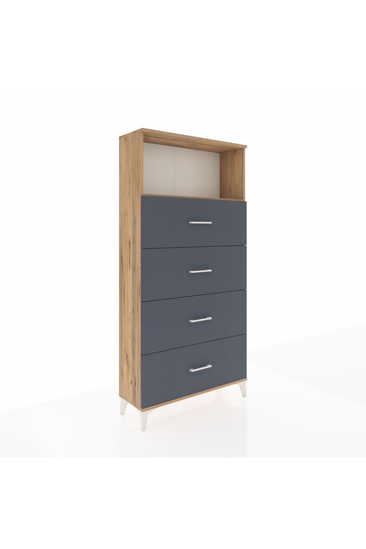 Arges Dolap 2 Raflı 4 Çekmeceli 88x30x182 Çam-Antrasit