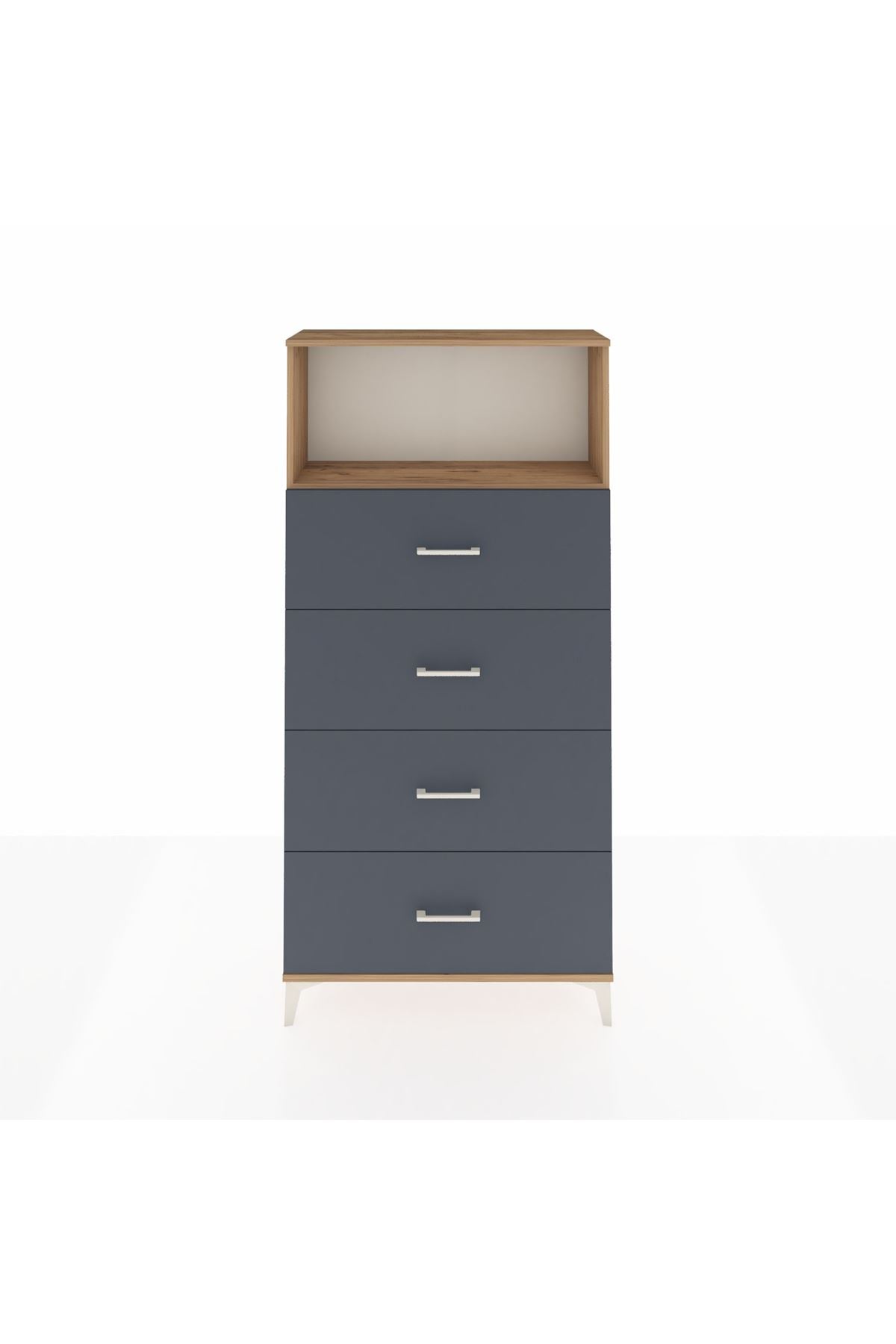 Arges Dolap 2 Raflı 4 Çekmeceli 88x30x182 Çam-Antrasit