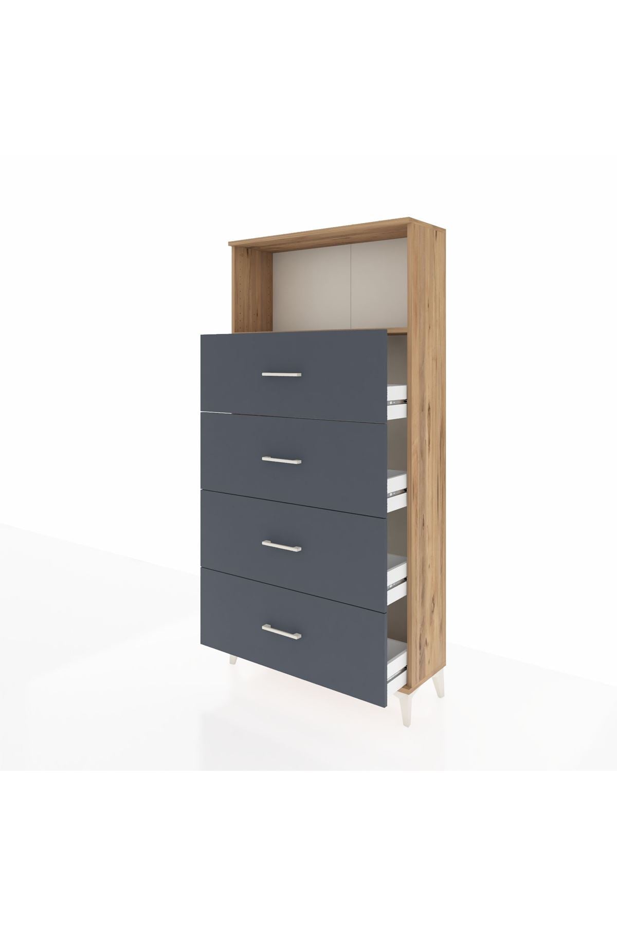 Arges Dolap 2 Raflı 4 Çekmeceli 88x30x182 Çam-Antrasit