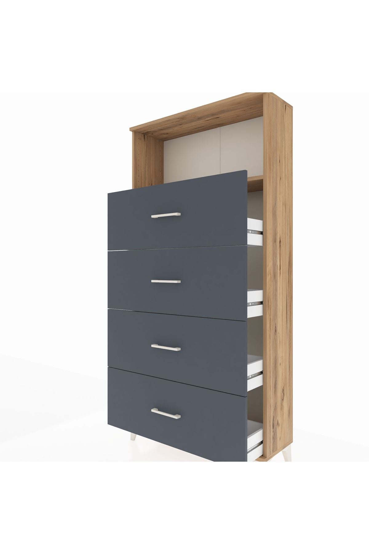 Arges Dolap 2 Raflı 4 Çekmeceli 88x30x182 Çam-Antrasit