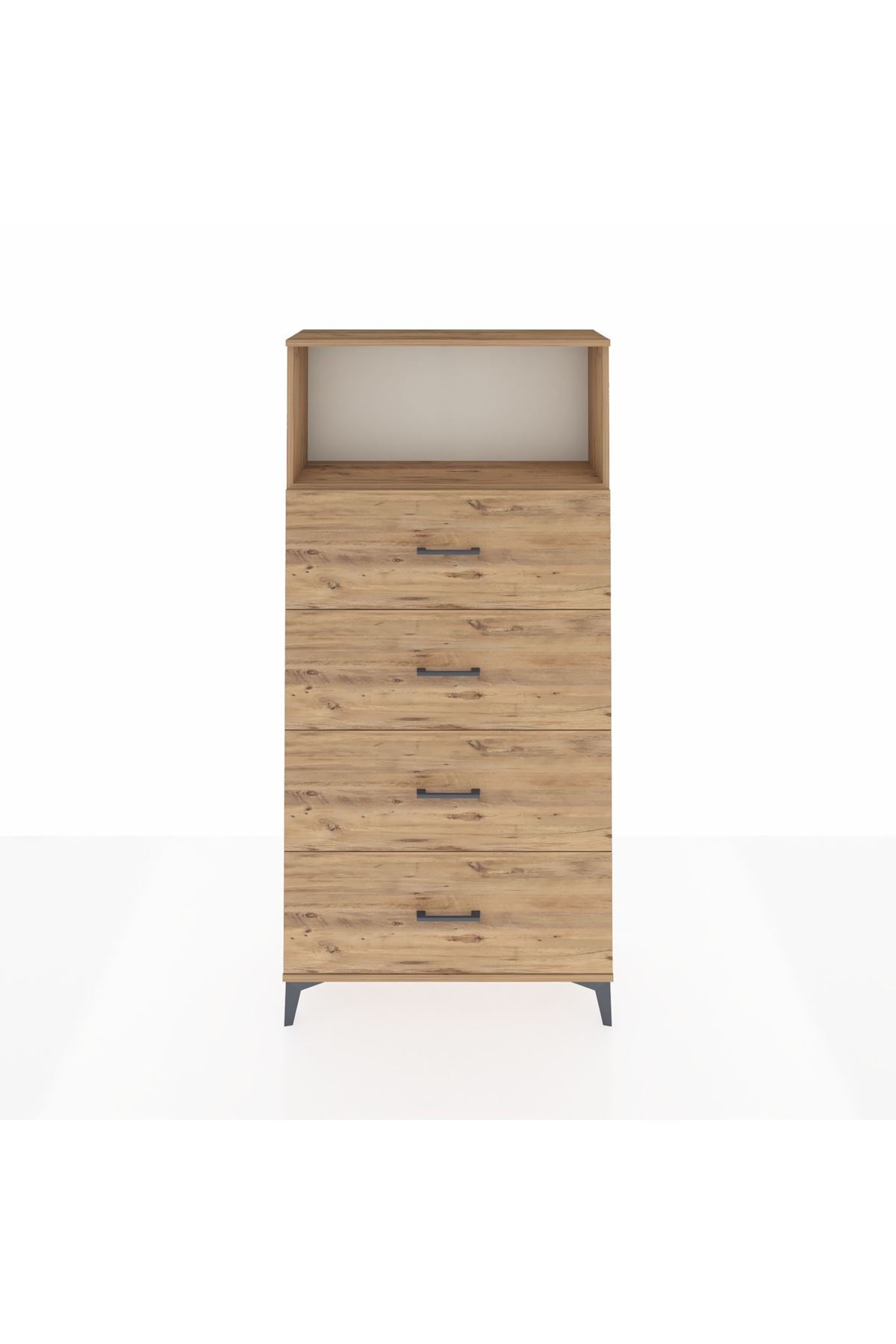 Arges Dolap 2 Raflı 4 Çekmeceli 88x30x182 Çam-Çam