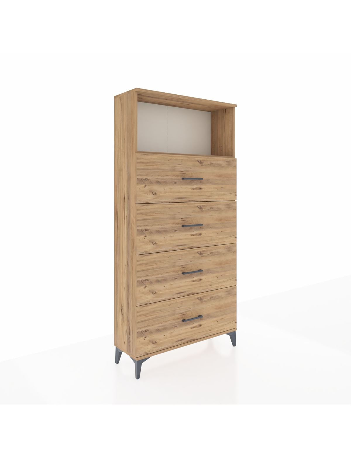 Arges Dolap 2 Raflı 4 Çekmeceli 88x30x182 Çam-Çam