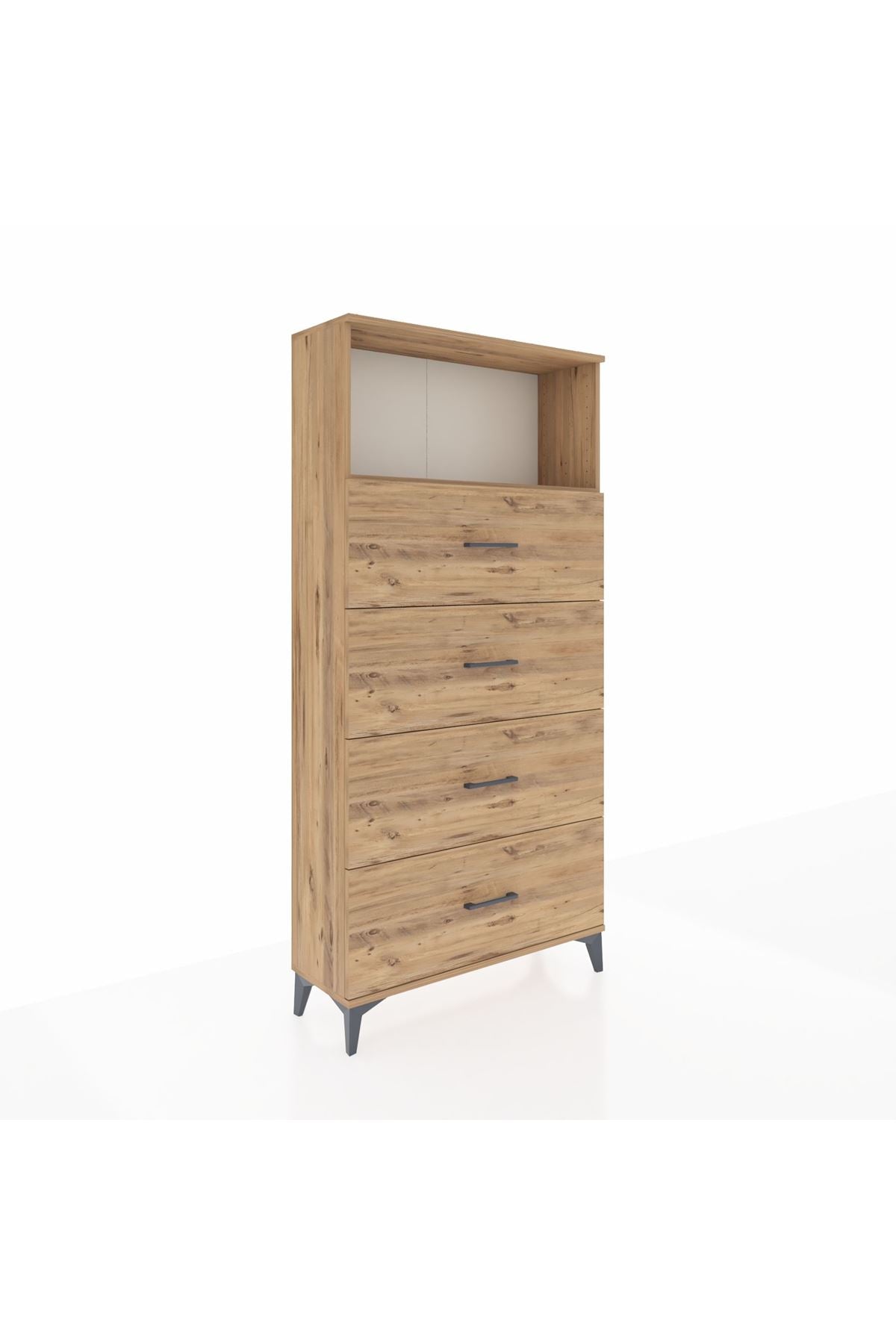 Arges Dolap 2 Raflı 4 Çekmeceli 88x30x182 Çam-Çam