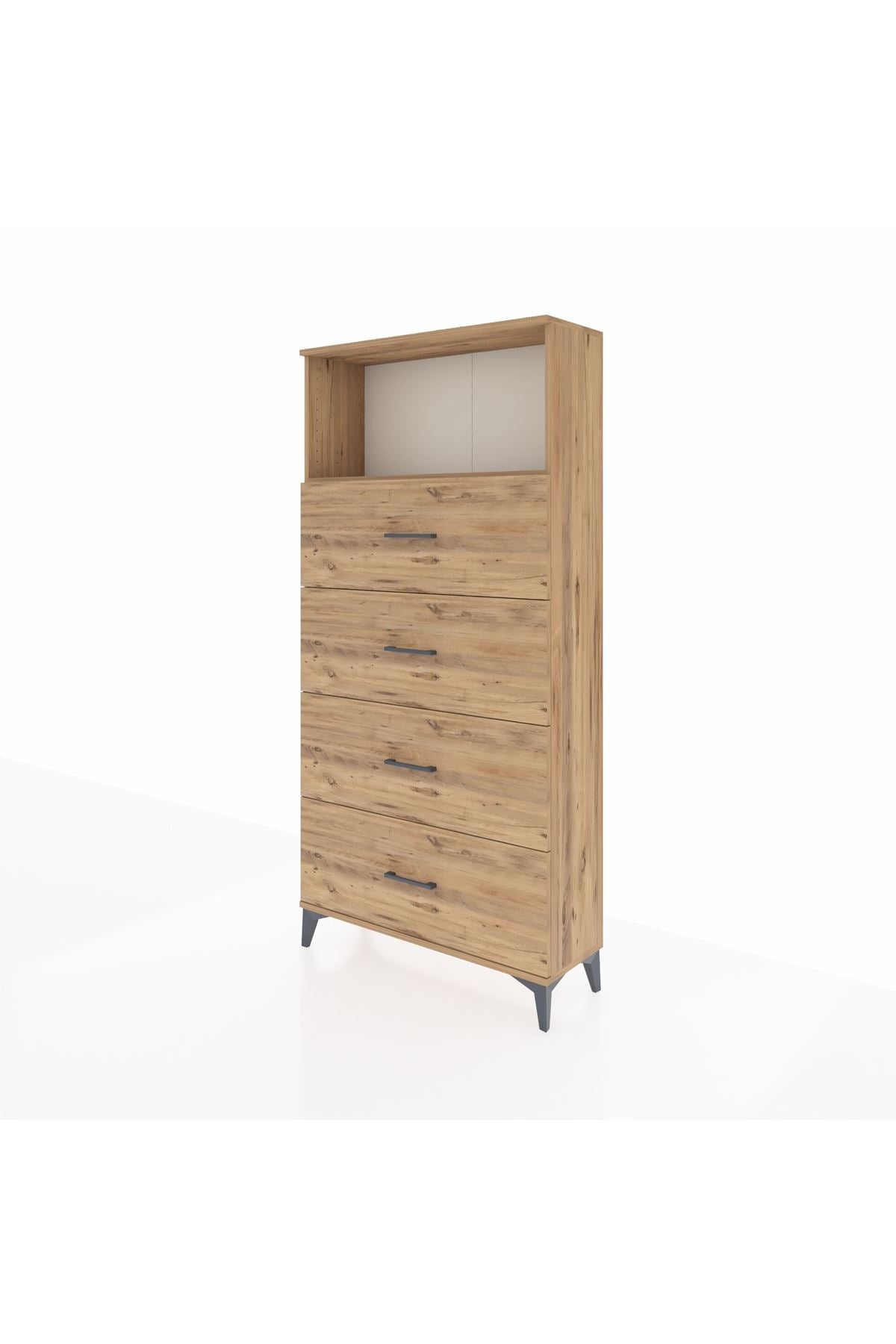 Arges Dolap 2 Raflı 4 Çekmeceli 88x30x182 Çam-Çam