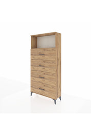 Arges Dolap 2 Raflı 4 Çekmeceli 88x30x182 Çam-Çam