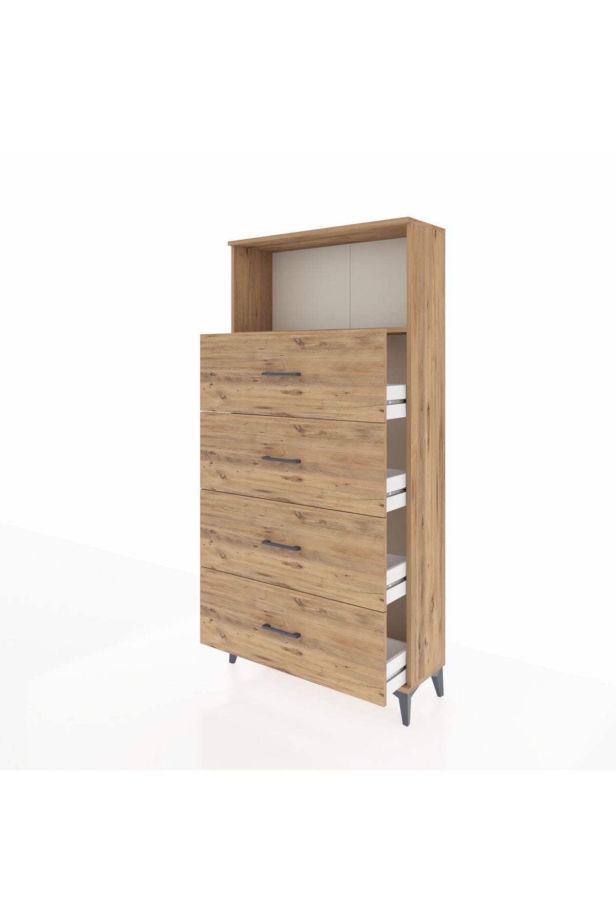 Arges Dolap 2 Raflı 4 Çekmeceli 88x30x182 Çam-Çam