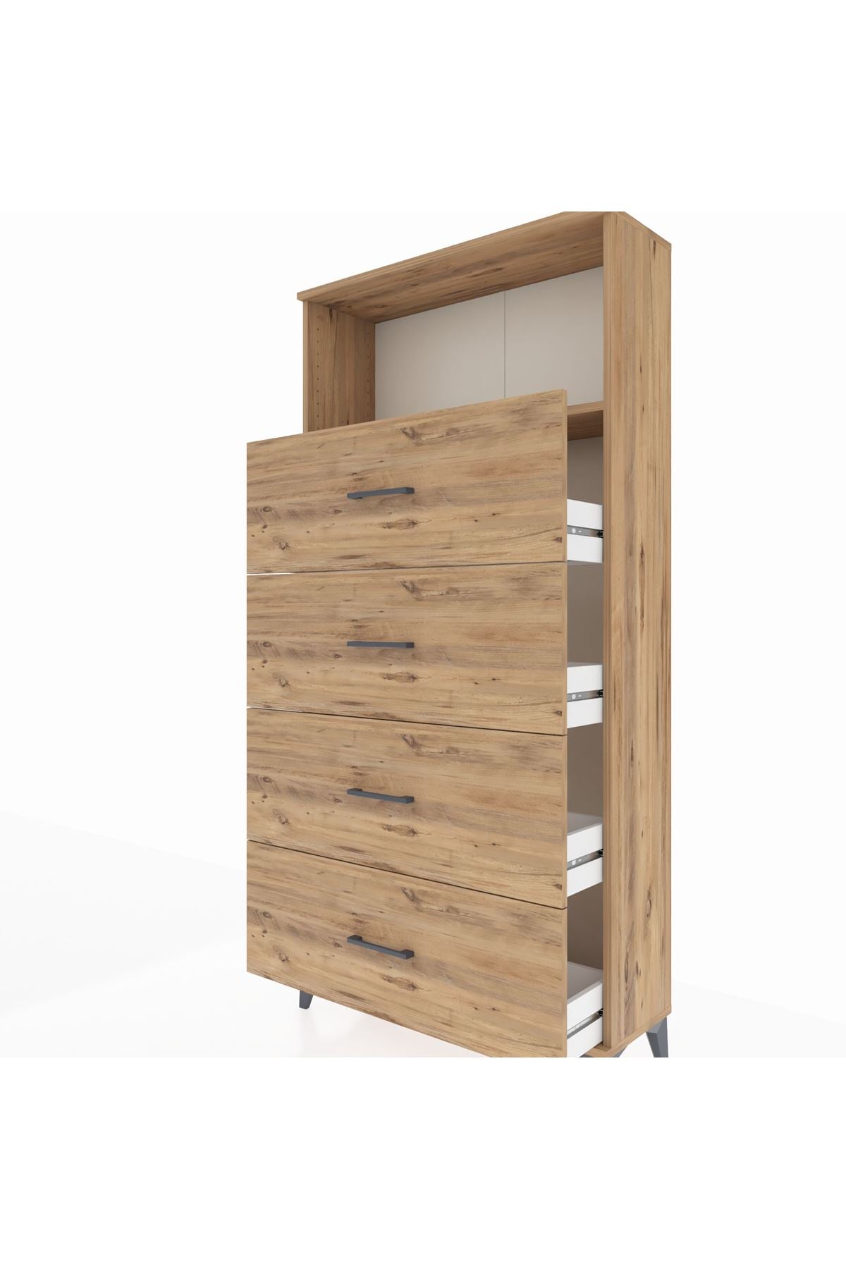 Arges Dolap 2 Raflı 4 Çekmeceli 88x30x182 Çam-Çam