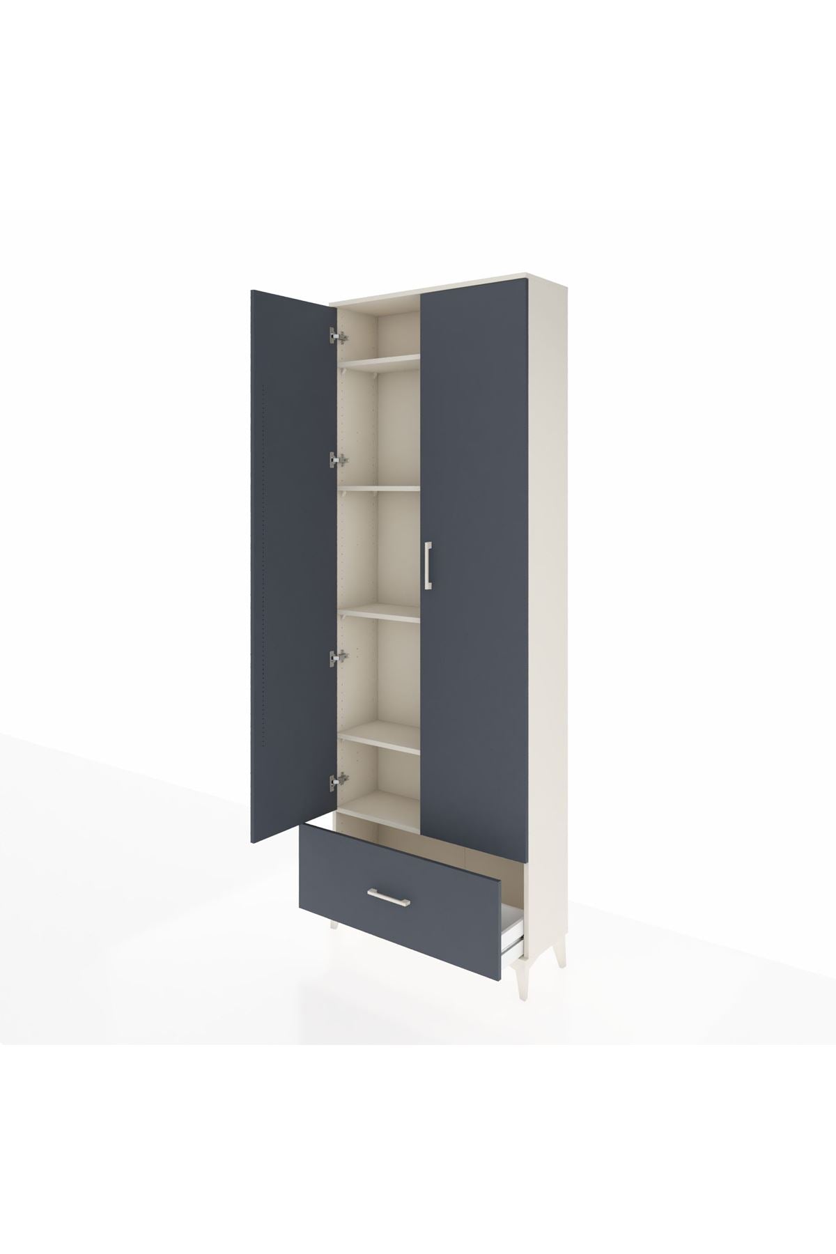 Arges Dolap 5 Raflı Tek Çekmeceli 2 Kapaklı 88x30x243 Aytaşı-Antrasit