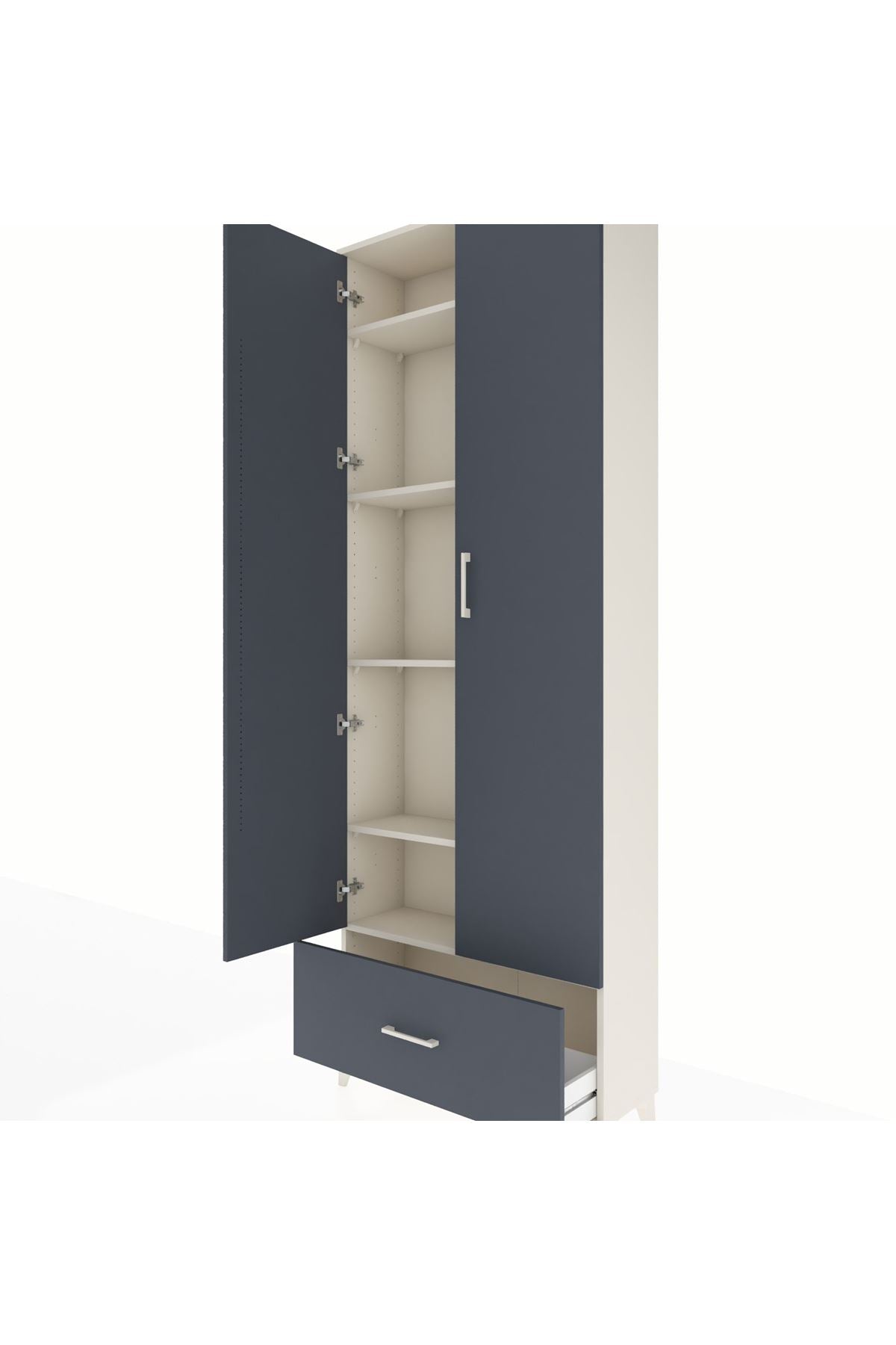 Arges Dolap 5 Raflı Tek Çekmeceli 2 Kapaklı 88x30x243 Aytaşı-Antrasit