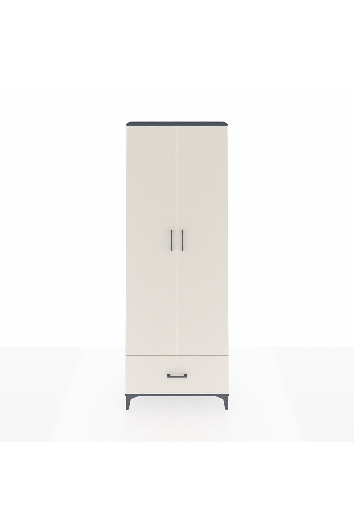 Arges Dolap 5 Raflı Tek Çekmeceli 2 Kapaklı 88x30x243 Antrasit-Aytaşı