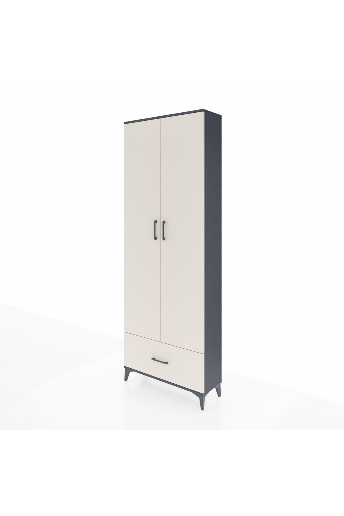 Arges Dolap 5 Raflı Tek Çekmeceli 2 Kapaklı 88x30x243 Antrasit-Aytaşı