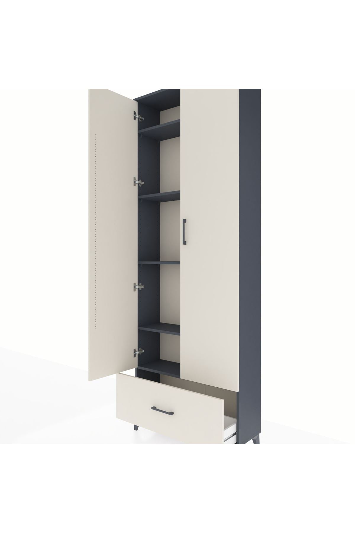 Arges Dolap 5 Raflı Tek Çekmeceli 2 Kapaklı 88x30x243 Antrasit-Aytaşı