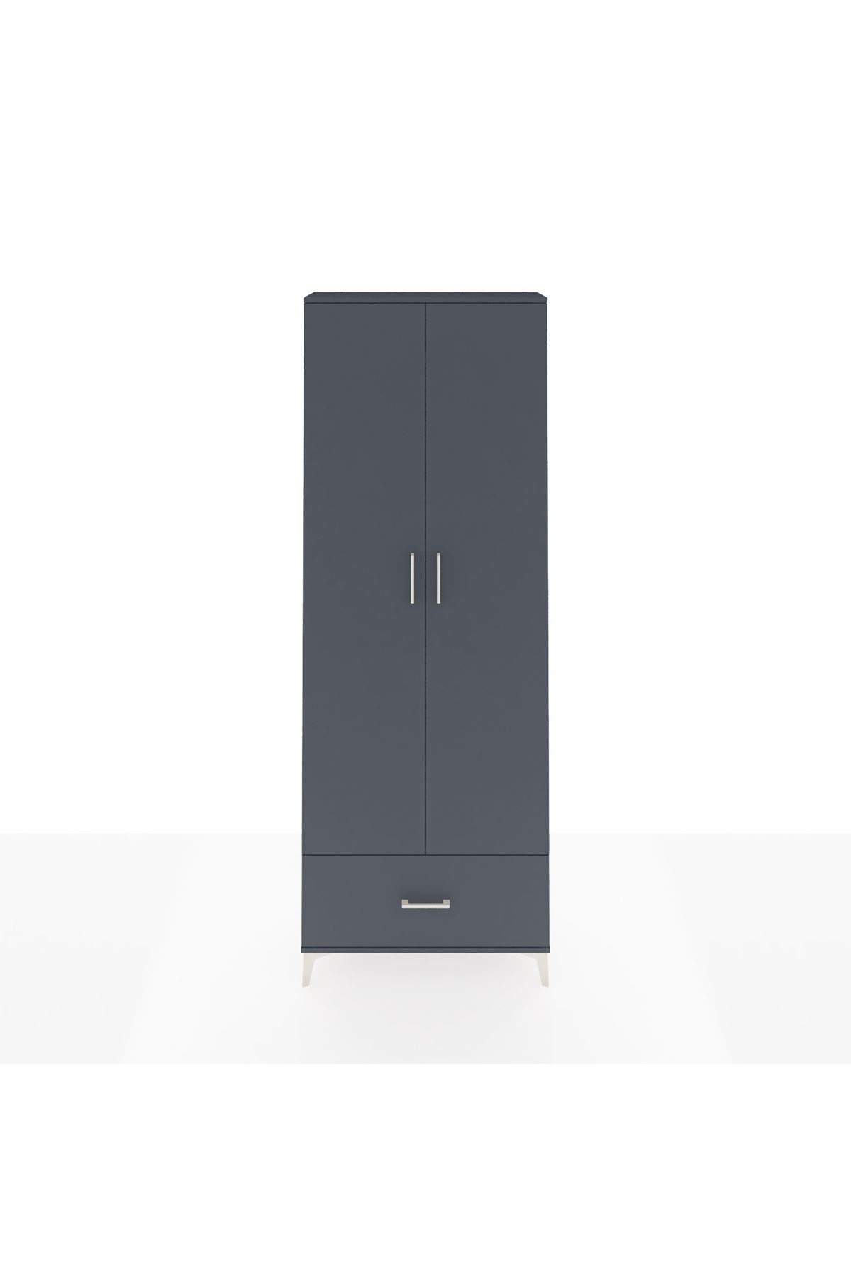 Arges Dolap 5 Raflı Tek Çekmeceli 2 Kapaklı 88x30x243 Antrasit-Antrasit