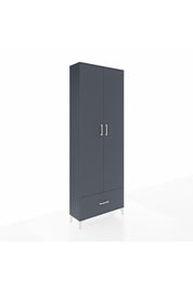 Arges Dolap 5 Raflı Tek Çekmeceli 2 Kapaklı 88x30x243 Antrasit-Antrasit