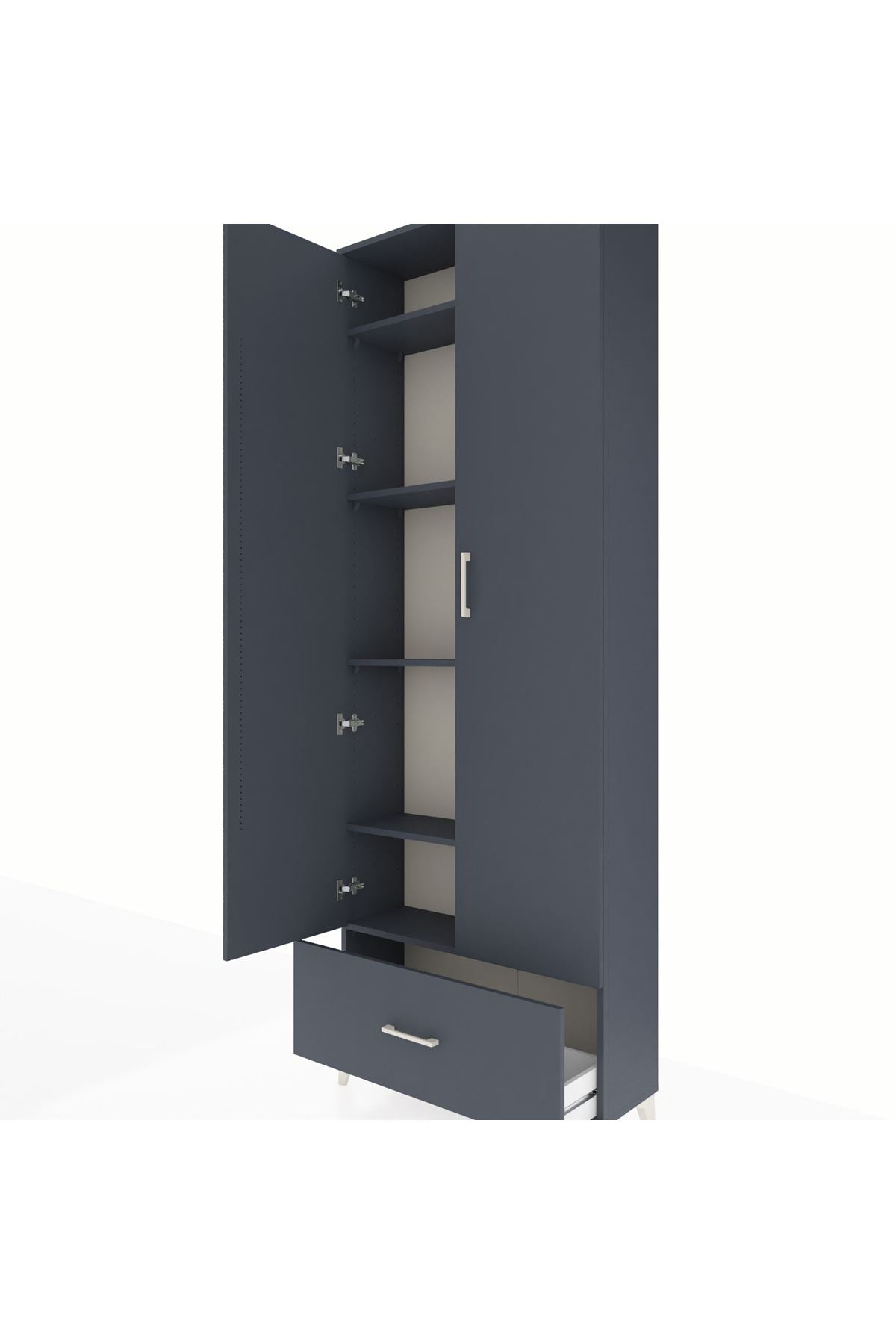 Arges Dolap 5 Raflı Tek Çekmeceli 2 Kapaklı 88x30x243 Antrasit-Antrasit
