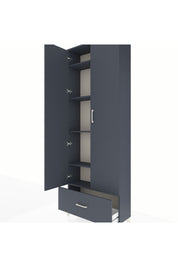 Arges Dolap 5 Raflı Tek Çekmeceli 2 Kapaklı 88x30x243 Antrasit-Antrasit