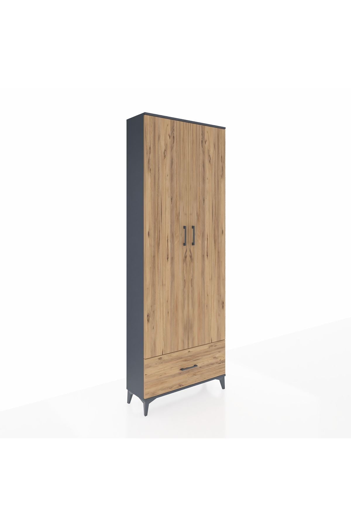 Arges Dolap 5 Raflı Tek Çekmeceli 2 Kapaklı 88x30x243 Antrasit-Çam