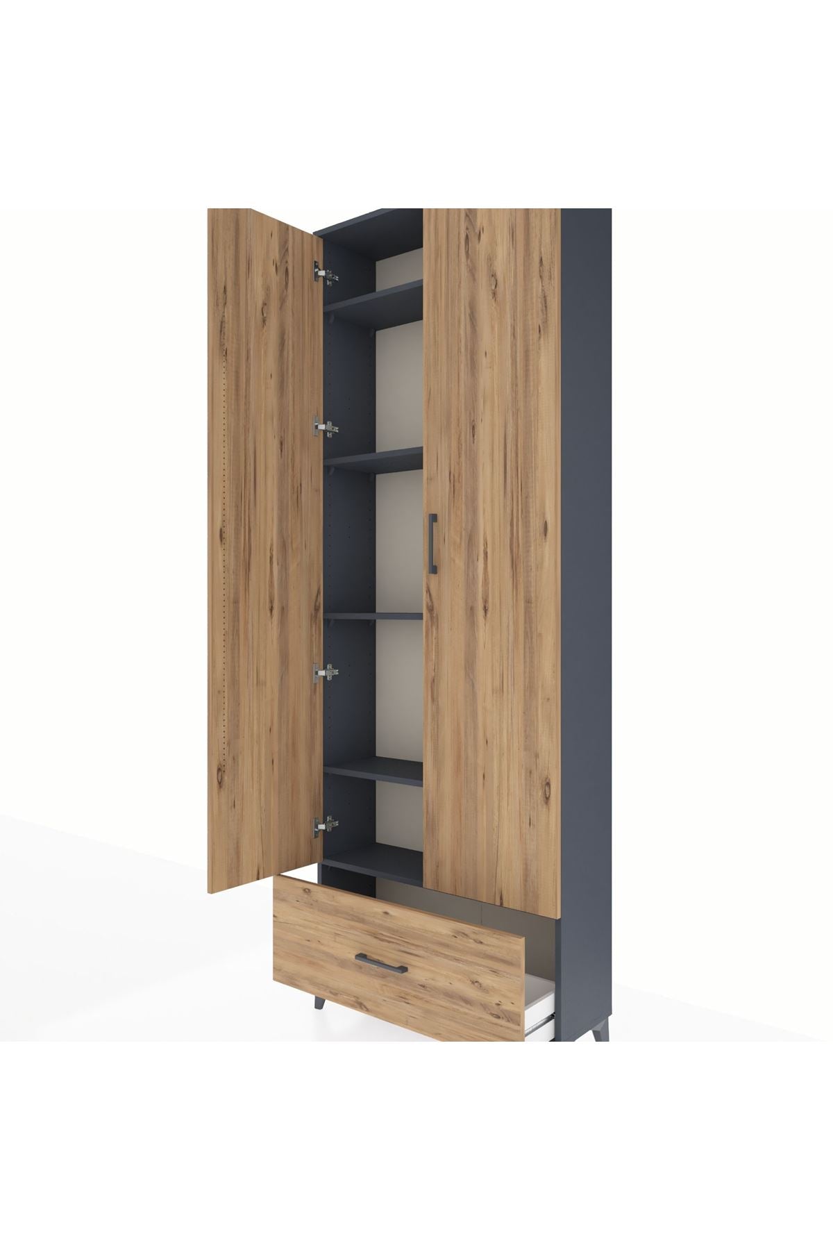 Arges Dolap 5 Raflı Tek Çekmeceli 2 Kapaklı 88x30x243 Antrasit-Çam