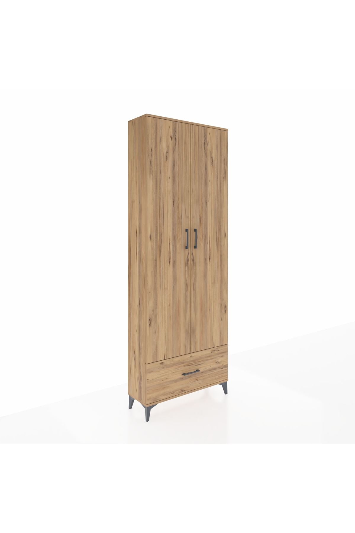 Arges Dolap 5 Raflı Tek Çekmeceli 2 Kapaklı 88x30x243 Çam-Çam