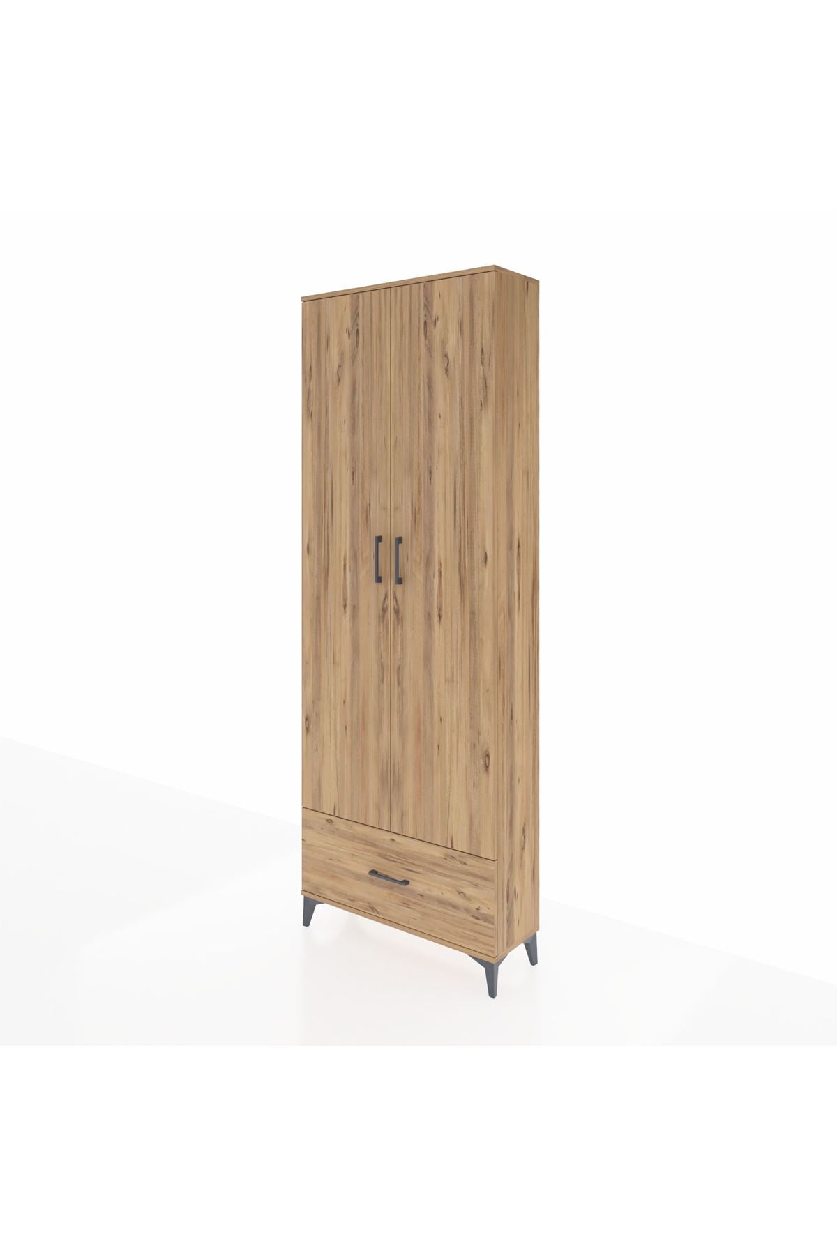 Arges Dolap 5 Raflı Tek Çekmeceli 2 Kapaklı 88x30x243 Çam-Çam