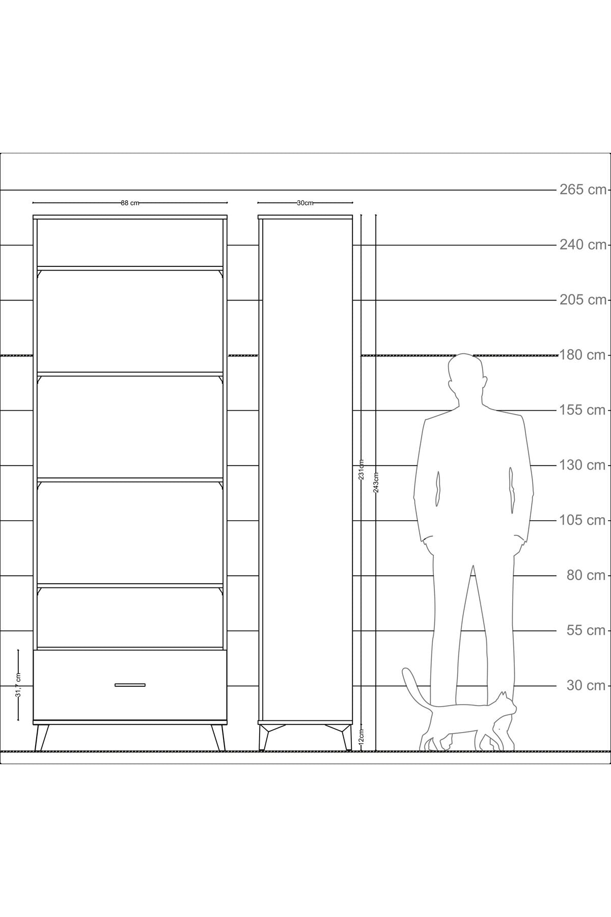 Arges Dolap 5 Raflı Tek Çekmeceli 88x30x243 Çam-Çam