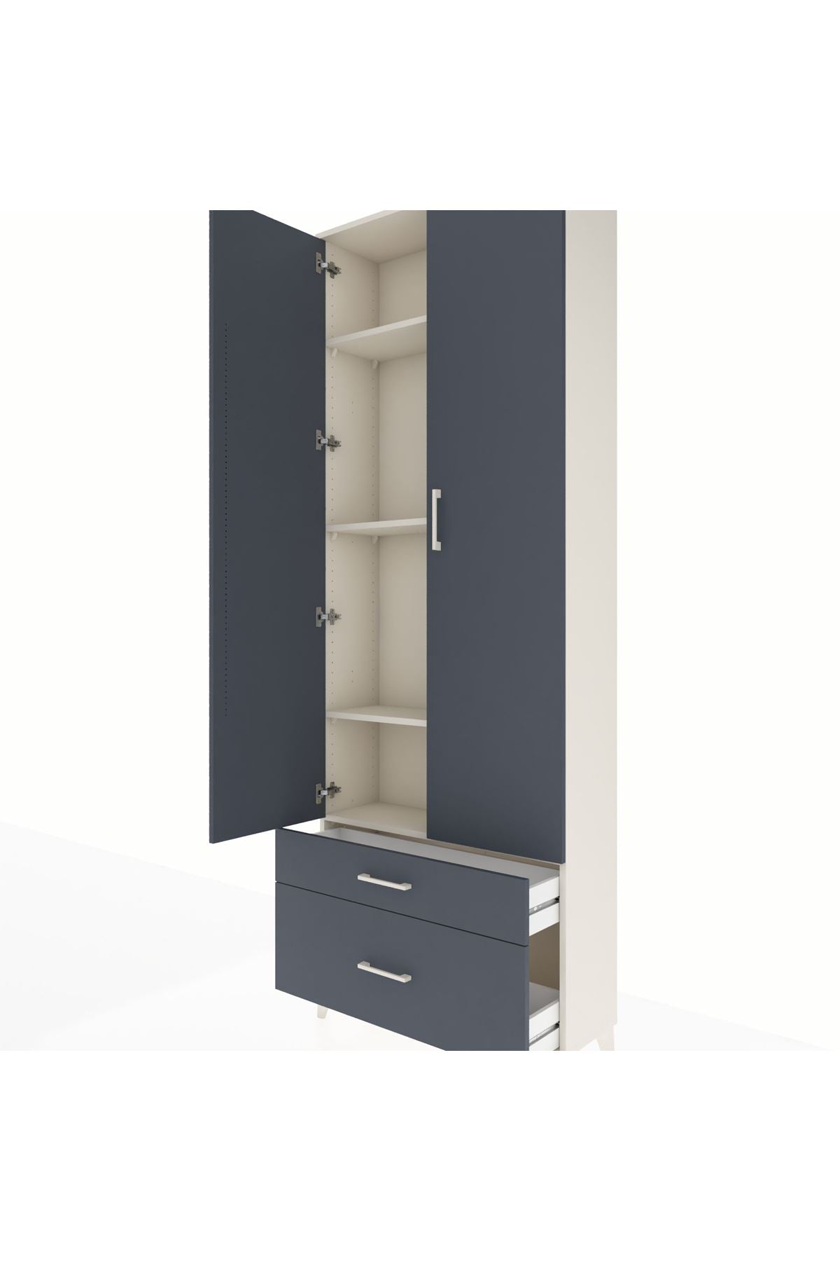 Arges Dolap 4 Raflı 2 Çekmeceli 2 Kapaklı 88x30x243 Aytaşı-Antrasit