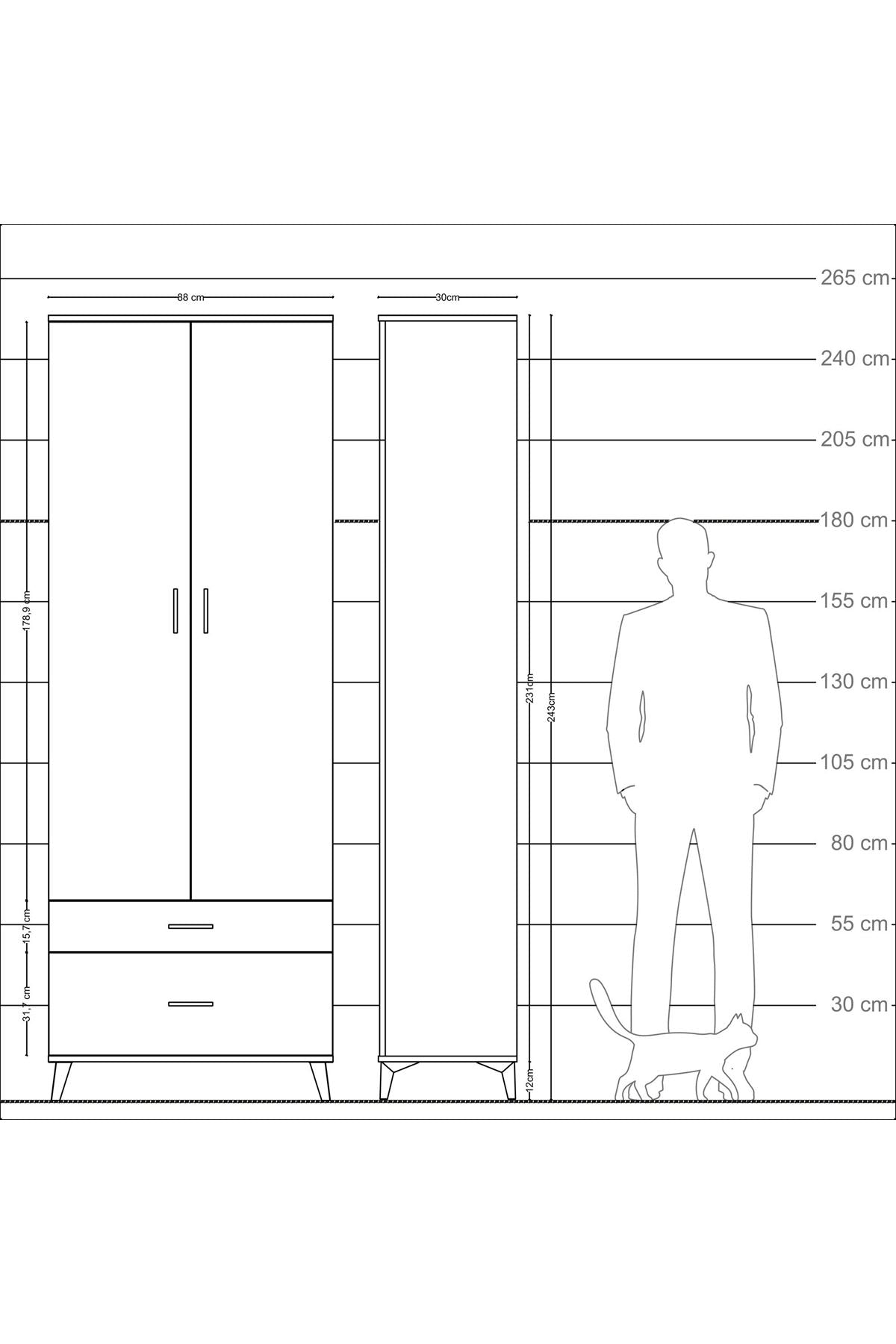 Arges Dolap 4 Raflı 2 Çekmeceli 2 Kapaklı 88x30x243 Aytaşı-Çam