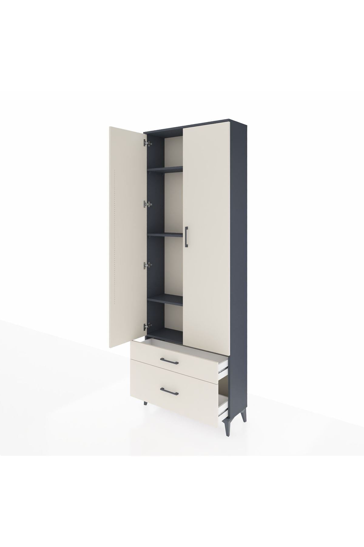 Arges Dolap 4 Raflı 2 Çekmeceli 2 Kapaklı 88x30x243 Antrasit-Aytaşı