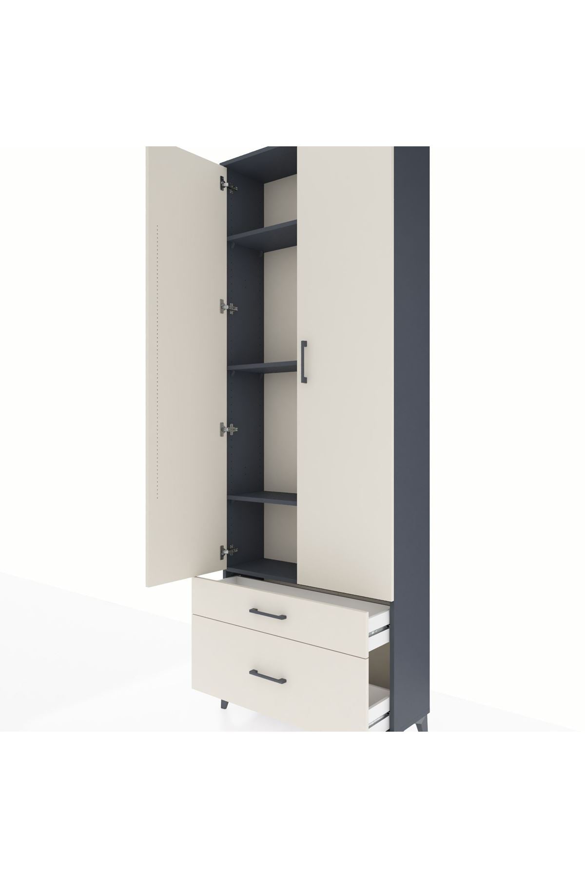 Arges Dolap 4 Raflı 2 Çekmeceli 2 Kapaklı 88x30x243 Antrasit-Aytaşı