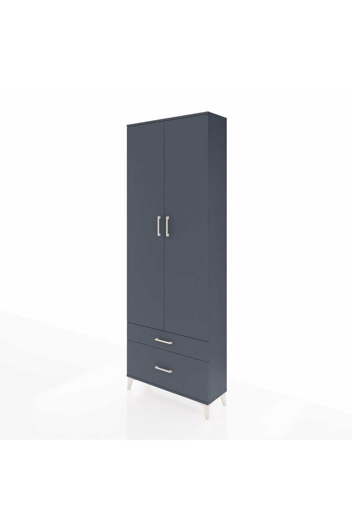 Arges Dolap 4 Raflı 2 Çekmeceli 2 Kapaklı 88x30x243 Antrasit-Antrasit