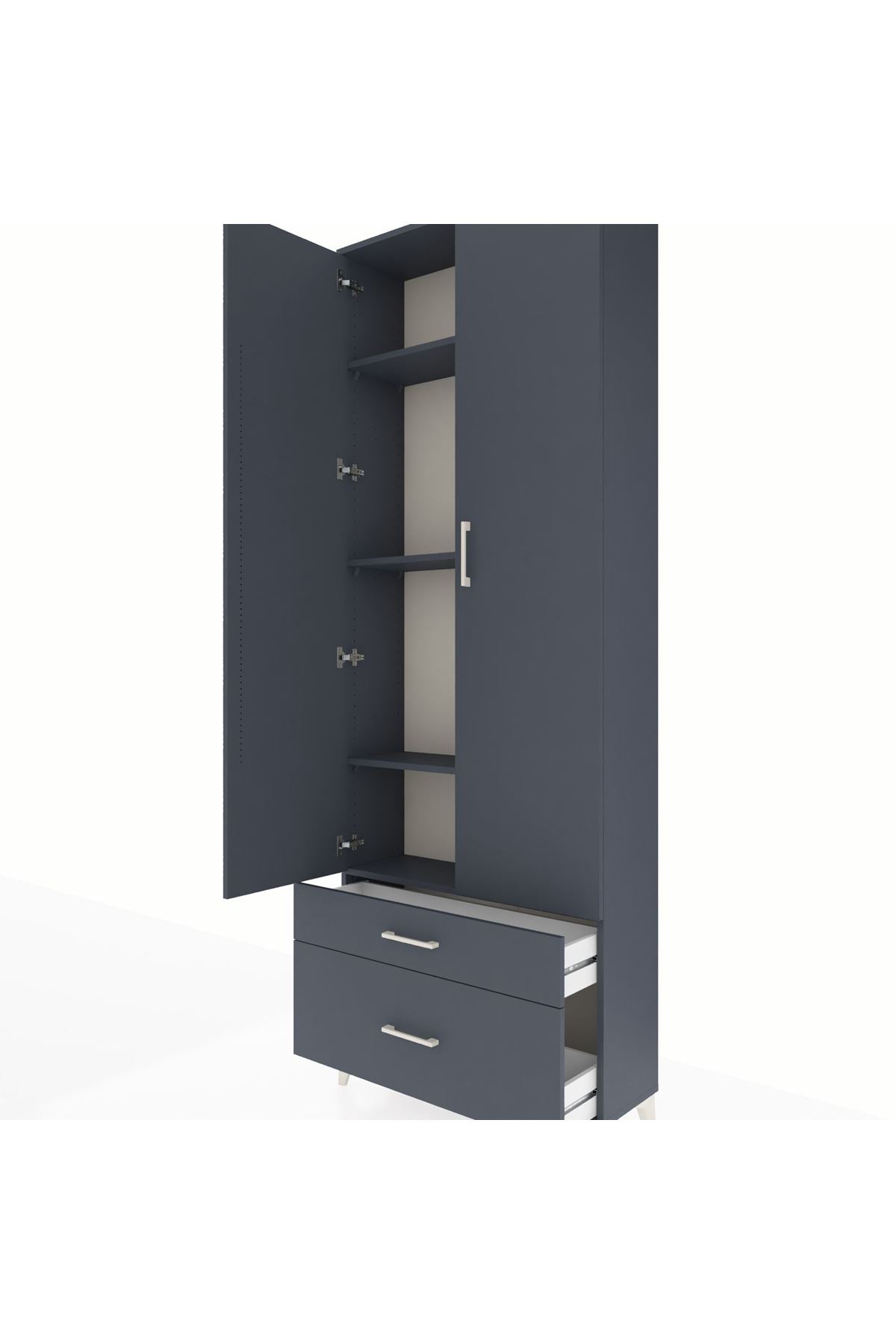 Arges Dolap 4 Raflı 2 Çekmeceli 2 Kapaklı 88x30x243 Antrasit-Antrasit