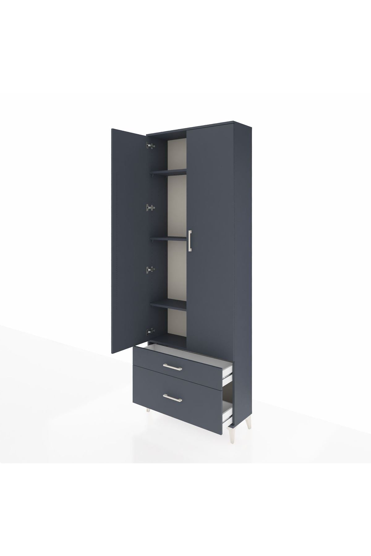 Arges Dolap 4 Raflı 2 Çekmeceli 2 Kapaklı 88x30x243 Antrasit-Antrasit