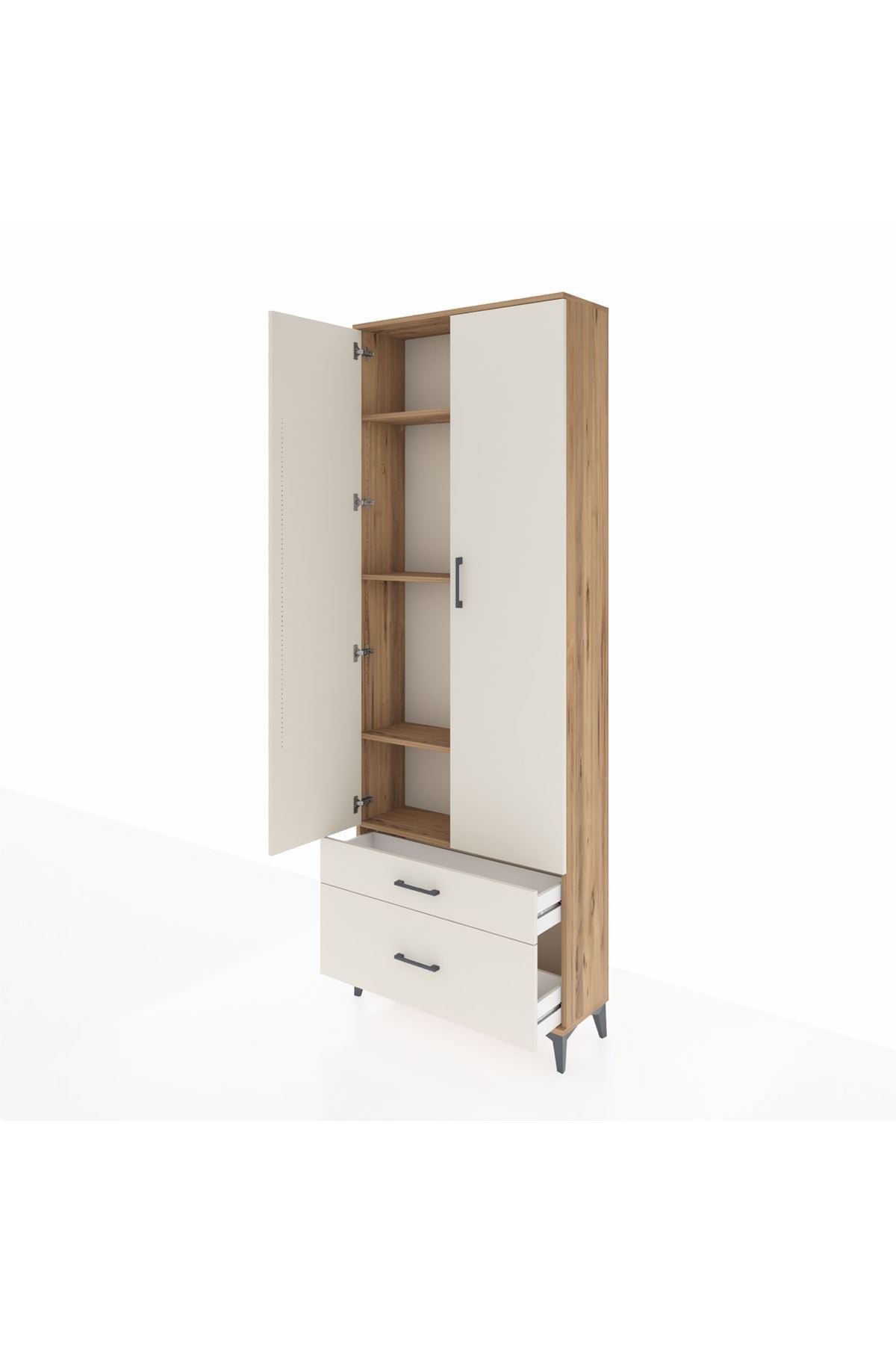 Arges Dolap 4 Raflı 2 Çekmeceli 2 Kapaklı 88x30x243 Çam-Aytaşı